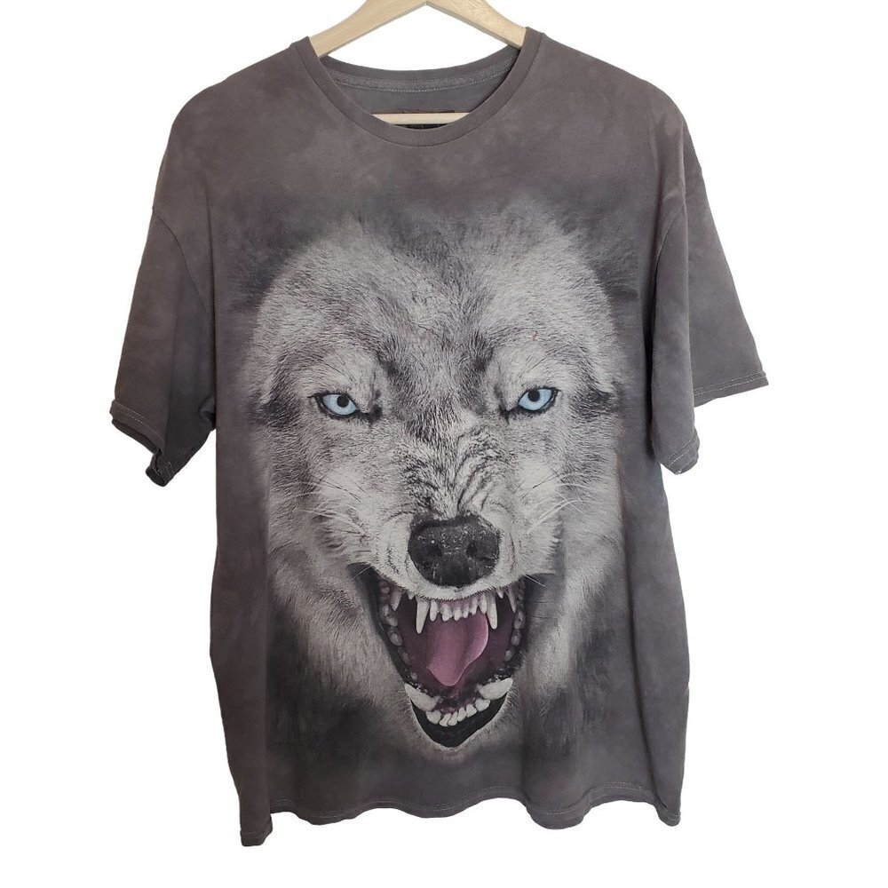 Wolf Tshirt‎ Large Gray Mike Sanford Contrast Stitching 3D tees 100% cotton